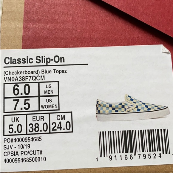 VANS Classic Slip On Checkerboard Blue Topaz Women's Size 6.5 VN0A38F7QCM - Picture 9 of 9